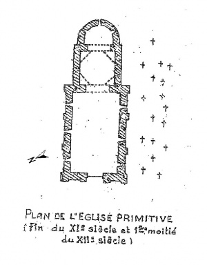Plan de l'église primitive, par Emile Violet.